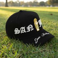 Casquettes personnalisées de haute qualité en gros, style OEM, 5 panneaux, logo brodé 3D, style urbain Jésus, visière incurvée, casquette de baseball avec métal