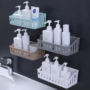 Étagère de rangement murale pour salle de bain, en plastique, sans perçage, rectangulaire, pour toilettes, lavabo, organisateur, blanc cassé, marron clair, gris, bleu - Product Image 1