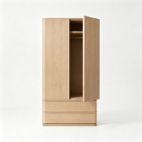 Armoire minimaliste nordique en chêne massif à 2 portes avec 2 tiroirs, tringle de suspension et sans poignées, meuble de rangement pour chambre, appartement, hôtel