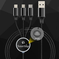 Câble de charge USB multifonction 3 en 1, cordon de charge multiple, câble de charge USB avec logo lumineux pour téléphones portables