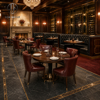 Meubles de restaurant de luxe Ron Group, banquette demi-ronde capitonnée en cuir, chaise personnalisée, table ronde en bois avec base en métal