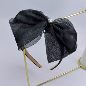 Bandeau élégant en organza avec nœud et <span class=keywords><strong>centre</strong></span> en cristal, bandeau léger en ruban transparent pour femmes et filles - Product Image 4