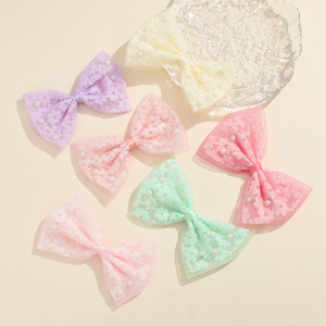 Accesorios coloridos para el cabello de niños, lazos de malla con perlas, suministros para manualidades DIY para niños - Product Image 1