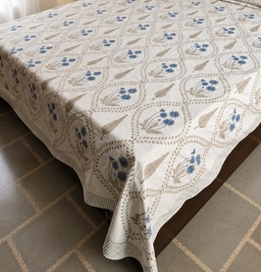 <b>King</b> <b>Size</b> Floral Hand Block Print Cotton Bedsheet Set White Indian Jaipur Handmade Bedding with 2 Pillow Covers - Product Image 5