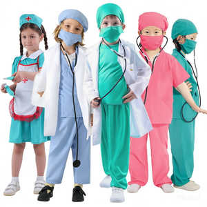 Disfraz <span class=keywords><strong>de</strong></span> Médico Auténtico para Niños y Adultos, para el Día <span class=keywords><strong>de</strong></span> las Profesiones, Juego Escolar, Blusa Quirúrgica con Cuello en V, Pantalones, Gorro Quirúrgico, Máscara, Conjunto <span class=keywords><strong>de</strong></span> 4 Piezas, Ropa para Fiestas - Product Image 1