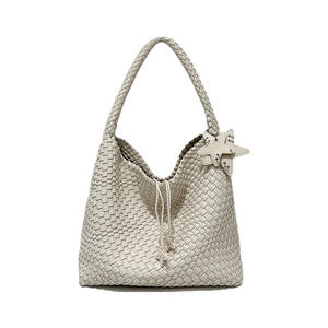 New Champagne <b>Gold</b> Woven Tote Elegant Large Capacity Bucket Shoulder Handbag for <b>Women</b> - Product Image 3