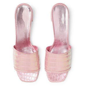 Sandalias de Tacón Ancho con Estampado de Cocodrilo Iridiscente Rosa para Mujer, Elegantes y Modernas, Ideales para Compras, Citas, Vacaciones, Verano, Zapatos Cómodos al por Mayor - Product Image 3