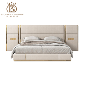 Letto Matrimoniale di Lusso BS in Legno Morbido Moderno con Testiera Alta per Villa, Casa e <span class=keywords><strong>Hotel</strong></span> - Product Image 4