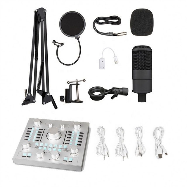 Brand New Condenser Studio Microphone Stand Kit Podcast Set With Sound Card Usb Audio Interface for Pc Recording Studio Room