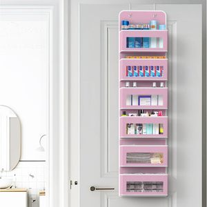 Organisateur suspendu à 6 poches pour porte, rose, pour rangement de vêtements de bébé, placard, chambre, salle de bain, en tissu - Product Image 5