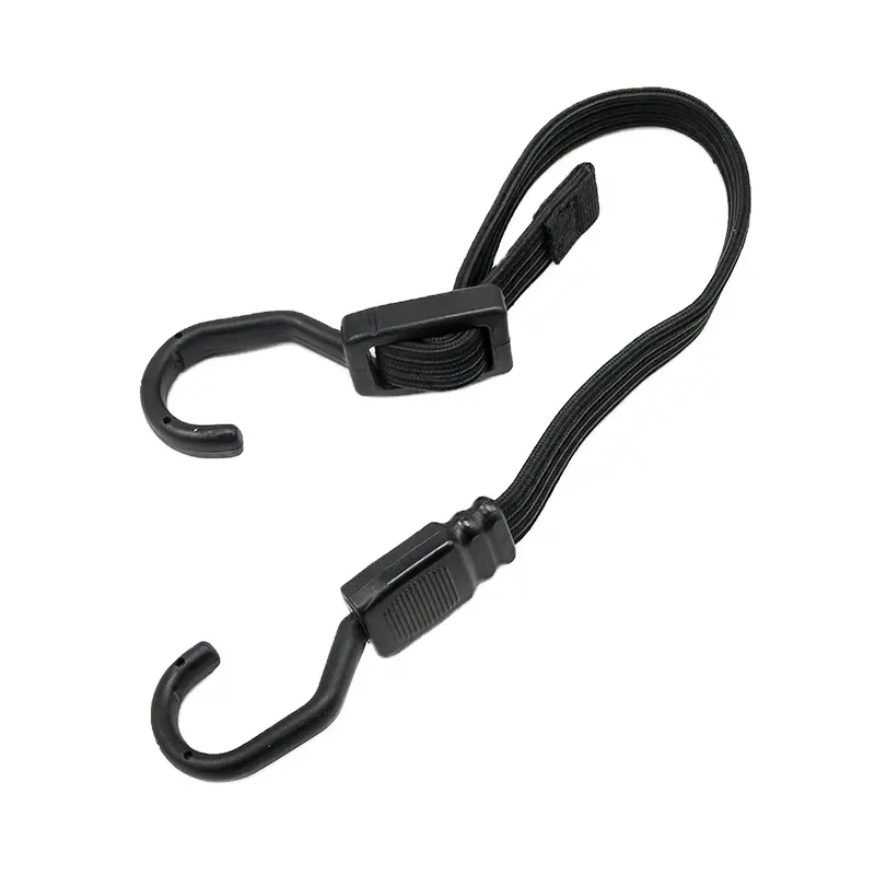 Cuerda Elástica plana ajustable para equipaje, cuerda elástica de 18mm con gancho de plástico tratada con calor