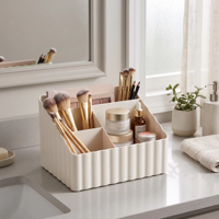 Boîte de rangement de bureau multi-compartiments en plastique PP WONFUN, rectangulaire rayée, moulée par injection