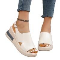 Sandales compensées à plateforme pour femmes grandes tailles, style mule, à découpes, avec bride de cheville, antidérapantes et respirantes