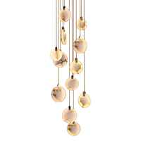 Lustre LED de luxe pour hall d'entrée et escalier, luminaires de plafond modernes en albâtre naturel, suspension longue à hauteur réglable pour plafonds hauts