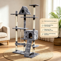 Arbre à chat d'intérieur multi-niveaux avec griffoir en sisal, maisonnette pour chat, échelle et jouet interactif suspendu