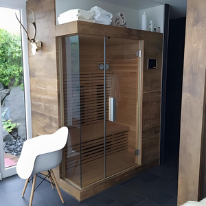 Настраиваемая инфракрасная сауна полного спектра из канадского хемлока премиум-класса с панорамным остеклением и аудиосистемой OEM - Product Image 4