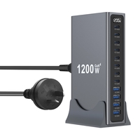 Station de charge USB GaN 1200W en gros, 12 ports, PD140W, PD100W, QC3.0, concentrateur de charge rapide de bureau avec écran numérique