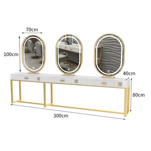 Mesa de tocador de diseño simple con luz Led, espejo de maquillaje, espejo ovalado, mesa <span class=keywords><strong>Rectangular</strong></span>, estación de espejo para peluquería - Product Image 5