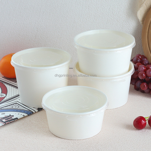 140mm White Paper Soup Cup with Lid Disposable Eco Friendly Takeaway Food Container for Hot Soup, Salad, Noodle and Catering