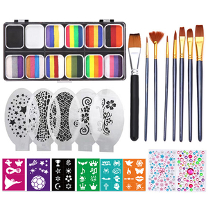 Kit de maquillage <span class=keywords><strong>professionnel</strong></span> pour <span class=keywords><strong>peinture</strong></span> faciale activée par l'eau en gros avec pochoirs, autocollants de gemmes, pinceaux, kit de <span class=keywords><strong>peinture</strong></span> faciale pour enfants - Product Image 1