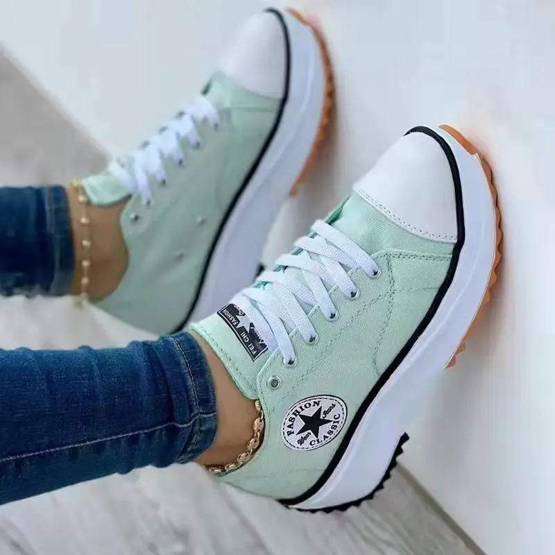 BUSY GIRL LQ3017 New Arrival Women Fashion causal Shoes Height Increasing Printed sneakers Flat Chunky Large Size Canvas Shoes