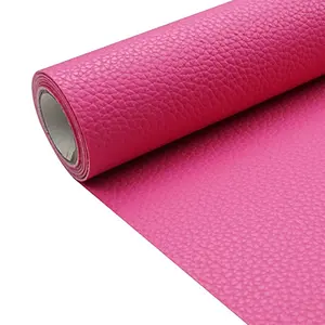 Kulit kain PU tekstur leci merah muda 1.3mm bahan kulit sintetis imitasi tebal untuk kerajinan jok Sofa jahitan DIY
