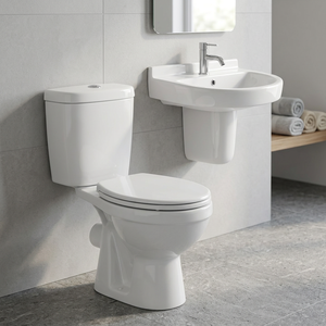 Inodoro de dos piezas estilo Medio Oriente con lavabo blanco, inodoro de pie con tanque oculto de doble descarga - Product Image 6