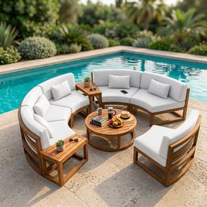 Conjunto de Sofá de Madera Curvada Moderna para Exteriores con Cojines para Jardín, Patio, Balcón, Diseño Contemporáneo, Muebles Impermeables - Product Image 1