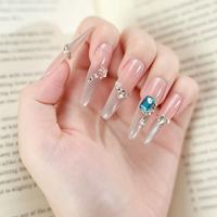 Faux ongles longs à talon aiguille en gel, logo personnalisé, dégradé, strass transparents, embouts d'ongles de luxe pour mariage