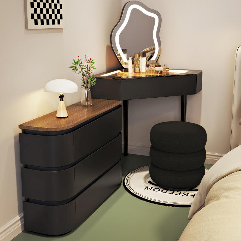 Mesa negra 60*60 + mueble + espejo nube + taburete negro