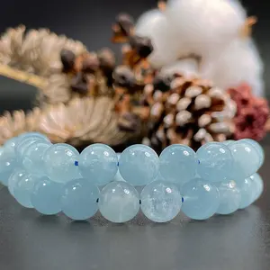 Gemstone Round Beads Natural Aquamarine Gemstone Round Loose Beads For DIY Necklace Bracelets Necklaces Earrings 15.5"