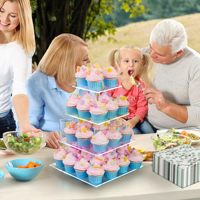 Tour à cupcakes en acrylique à 4 niveaux, écologique et durable, avec lumières LED rechargeables, pour desserts et pâtisseries, idéale pour les remises de diplômes - Vente en gros usine
