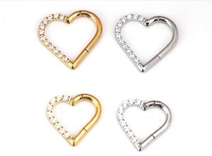 Anillo de Nariz de Acero Inoxidable 316L con Corazón Trenzado y Circonita Cúbica para Perforación de Cartílago y Septum |   Aro Brillante con Cierre de Clic en Oro, Oro Rosa y Plata - Product Image 6