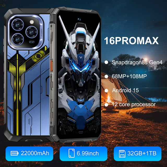 2026 New Model Deca Core 108MP 5G Android 15 HD 90Hz Smartphone 22000mAh IP68 Waterproof Rugged Industrial Phone Spanish English