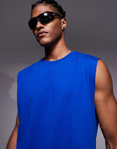 Camiseta sin Mangas Deportiva <span class=keywords><strong>de</strong></span> Verano, 100% Algodón, 300 Gramos, Corte Holgado, para Hombre, Color <span class=keywords><strong>Azul</strong></span> <span class=keywords><strong>Marino</strong></span> - Product Image 4