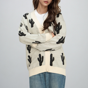 Cárdigan de punto personalizado de moda para <span class=keywords><strong>mujer</strong></span>, cárdigan de <span class=keywords><strong>invierno</strong></span> de manga larga de punto para niñas, cárdigan para damas - Product Image 3