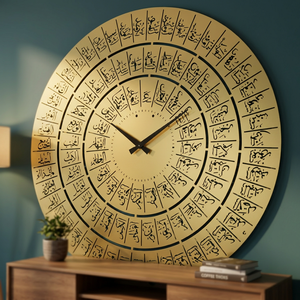 Round Metal Wall <b>Clock</b> With Antique Style Hieroglyphic Design Quartz Analog Single Face For Living Room Traditional Decor - Product Image 5