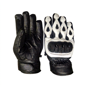 Guantes de carreras de cuero Mudassar Sports, negros y blancos, antideslizantes, con cierre de velcro, para montar. - Product Image 1