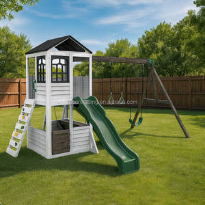Structure de jeu extérieure pour enfants, colorée, en bois, avec balançoire et toboggan, idéale pour les garderies, pour des moments de plaisir printaniers dans le jardin. - Product Image 2
