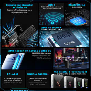 Nueva Mini PC para Juegos de Alto Rendimiento, Ryzen 9 5800HX, GPU Dedicada AMD RX 6600LE, Ethernet Dual de 2.5G, Windows 11 Pro - Product Image 2