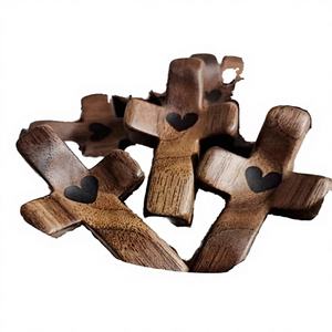 Eco-Friendly Black Walnut Wood <b>Small</b> <b>Necklace</b> & Bracelet Jesus Cross Pendant with Wooden Crosses - Product Image 3