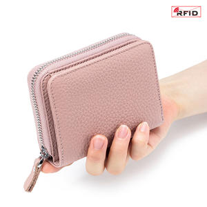 Cartera corta sencilla de cuero genuino para mujer, monedero de piel de vaca japonesa, tarjetero de órgano de gran capacidad con cremallera doble - Product Image 2
