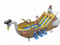 Château gonflable en PVC en forme d'oie, personnalisé par l'usine QY, avec toboggan et parcours d'obstacles, modèle sur le thème de Bluey, 12x6M