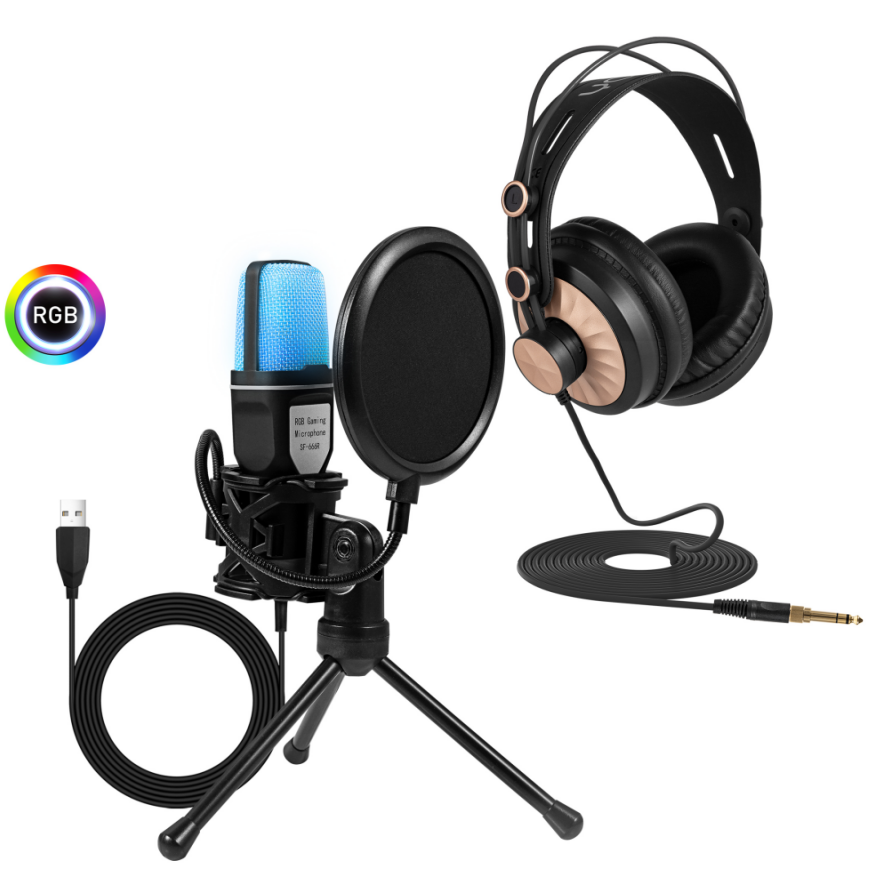 Microphone SF-666R + casque doré D68