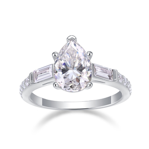 Anillo <span class=keywords><strong>de</strong></span> Diamante Creado en Laboratorio <span class=keywords><strong>de</strong></span> Talla Personalizada, 2.2ct, Corte Pera, Color D, Plata 925, Bañado al Vacío en <span class=keywords><strong>Oro</strong></span> <span class=keywords><strong>de</strong></span> 18K, Banda Pavé, Anillo <span class=keywords><strong>de</strong></span> Boda - Product Image 6