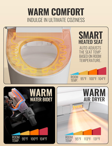 โถสุขภัณฑ์อัจฉริยะหรูหราแบบชิ้นเดียว ทรงยาว เปิด/ปิด/ล้างอัตโนมัติ พร้อมเซ็นเซอร์เท้า ที่นั่งอุ่น นวดผ่อนคลาย ไฟกลางคืน ระบบไซฟอนแบบ <span class=keywords><strong>S</strong></span>-Trap - Product Image 4