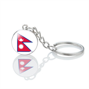 Custom Nepal Flag Keychain Logo Printed Metal Flag Keychain Key Label for Hiking and Travel Decoration