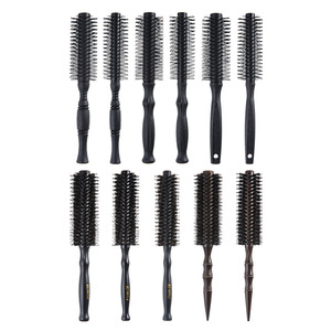 Peine rizador de cerdas de jabalí, forma redonda para rizos hacia adentro, peinados bob y peinados tipo flor de pera, mango de madera, resistente a altas temperaturas - Product Image 4