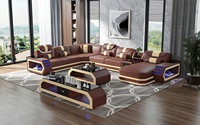Ensemble Canapé LED Intelligent Moderne en Cuir de Luxe pour Décoration Complète de la Maison avec Canapés en Cuir Véritable et Rembourrage en Éponge pour Salon