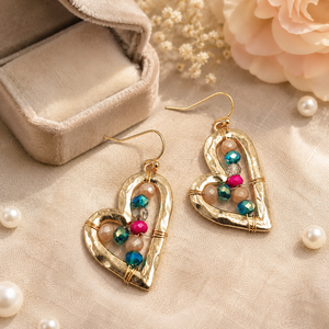 Orecchini pendenti con perline in stile intrecciato a mano per donna, con ciondolo a cuore, gioielli estivi da spiaggia - Product Image 2